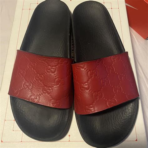 gucci hibiscus red slides